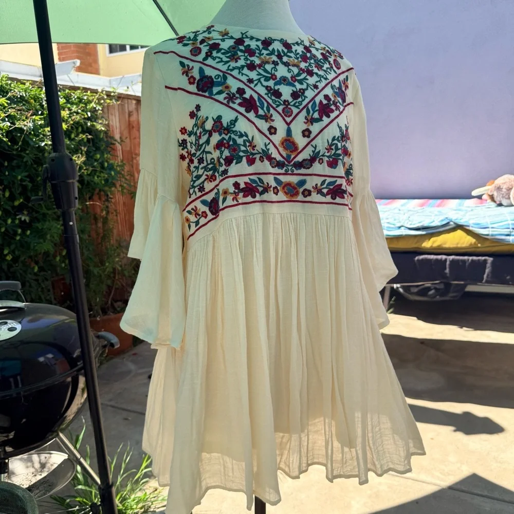 Umgee Cream Embroidered Boho Tunic - Picture 5 of 11